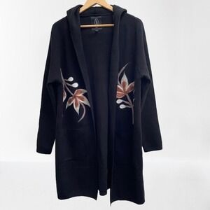 Vertigo‎ Paris Women's Applique Floral Hooded Open Cardigan Duster Medium